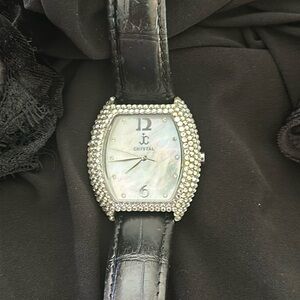 Jc Crystal Bezel Black Genuine Leather strap.